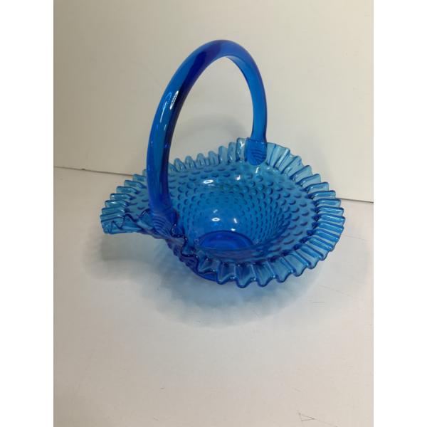 Fenton Blue Glass Basket with Handle 