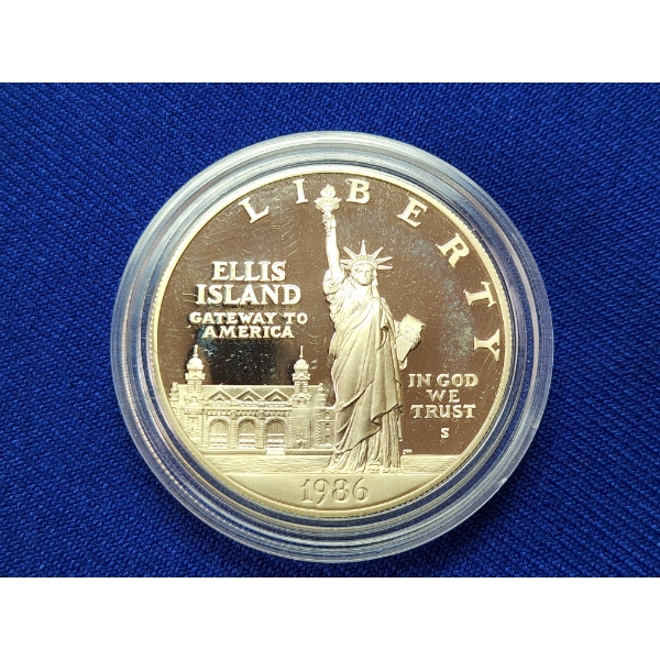 1986-S Ellis Island Silver Dollar in Protective Capsule - 90% Silver