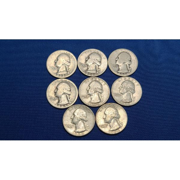 Assorted Years & Mint Marks 90% Silver Washington Head - Face Value: $2.00