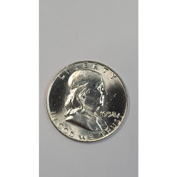 United States 1958-D 90% Silver Franklin Half Dollar - AU Condition