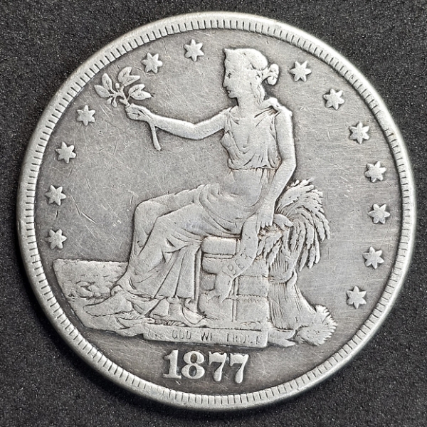 Rare 1877 Seated Liberty Silver Trade Dollar .900 Silver - 420 Grains (0.96oz) - Mintage 3,039,200
