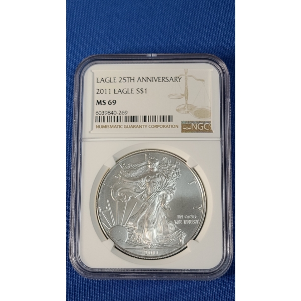 2011 NGC Eagle 25th Anniversary MS 69 1 oz .999 Fine Silver American Eagle