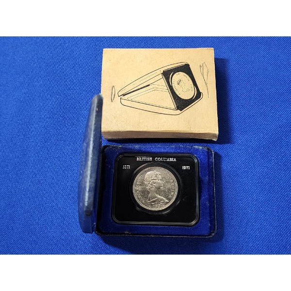 1971 Canadian British Columbia Centennial Dollar in Display