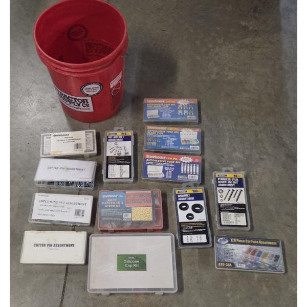 Five Gallon Bucket With Brand New Fuses, Silicone Caps, Cotter Pins, Wing Nuts, Screws & More!