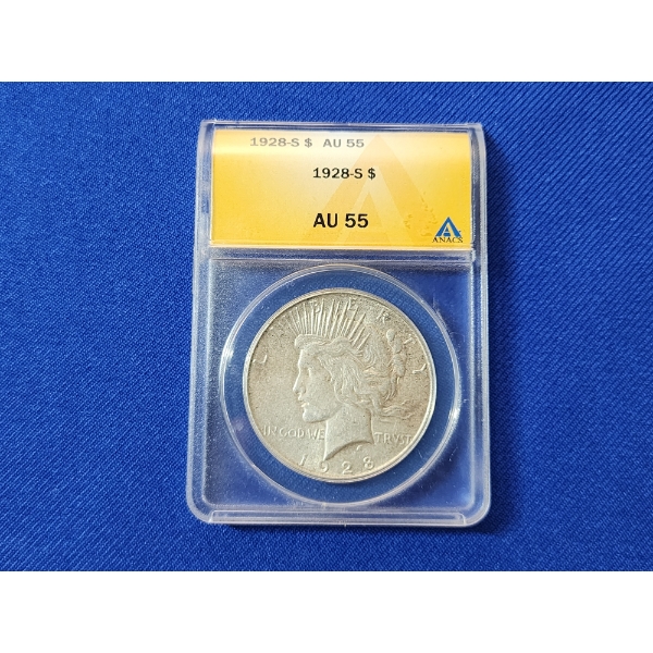 1928-S 90% Silver Peace Dollar ANACS AU 55 
