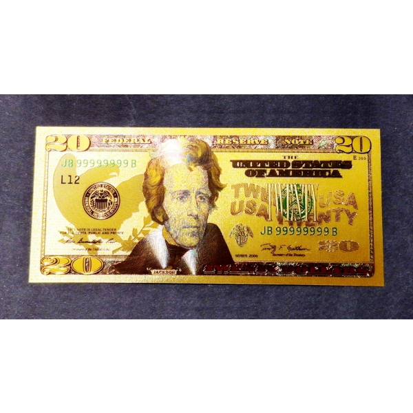 $20 US Currency Gold Foil Note -  24k (.999) Gold Foil  1 Of 7 In The Modern Note Series Offered