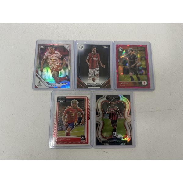 Five Soccer Trading Cards including Tyler Adams, Christian Pulisic, Luis Diaz, & More