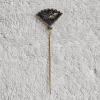 Image 1 : Vintage Japanese Amita Damascene Fan Shaped Stick Pin Featuring Mt. Fuji Landscape Design, 2.5"