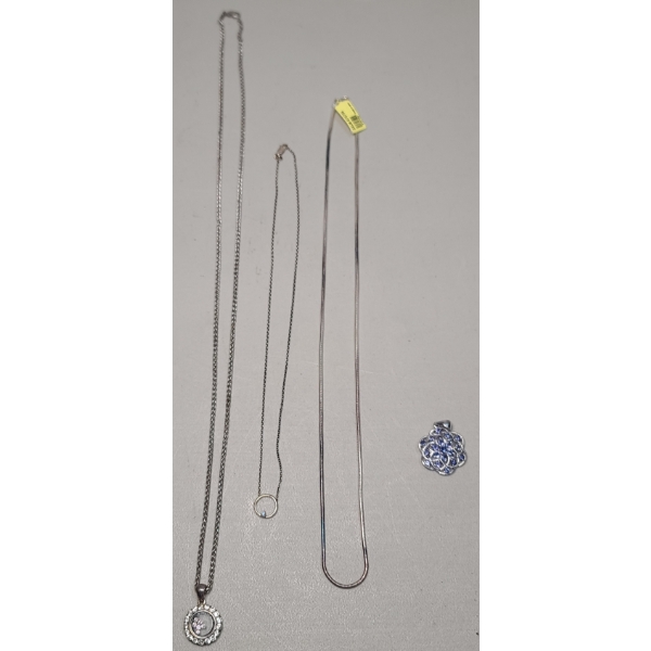 Lot Of Assorted Sterling Silver Necklaces Including Necklace With Diamond -Weight: 47.0