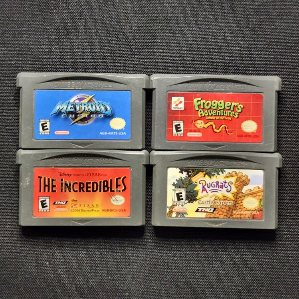 Four Assorted Nintendo Gameboy Advance Games Including Rugrats, Incredibles, Metroid & Froggers