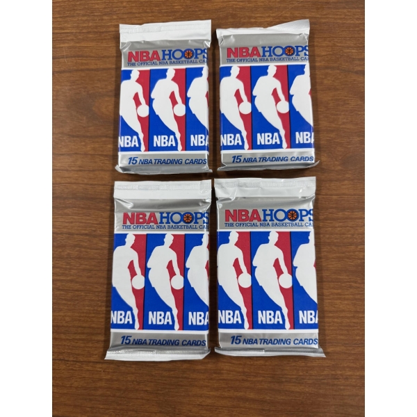 4 - 1990-91 NBA Hoops Unopened Basketball Card Wax Packs - Mint Condition - 15 Cards Per Pack