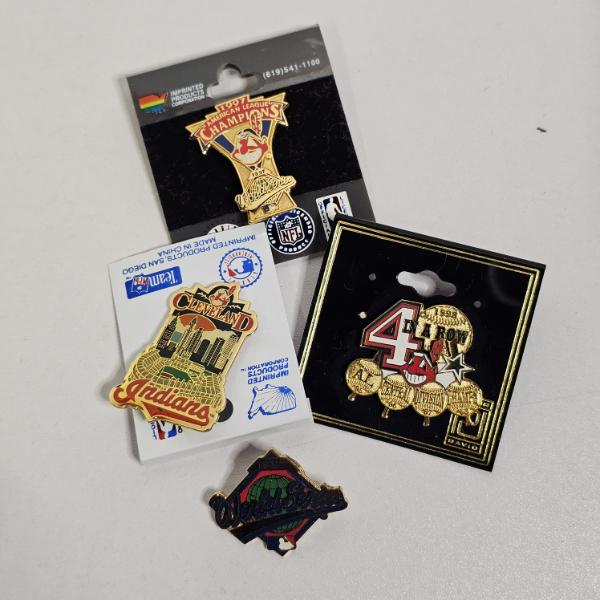 Set of 4 Vintage Cleveland Indians Memorabilia features Player-Themed Lapel Pins