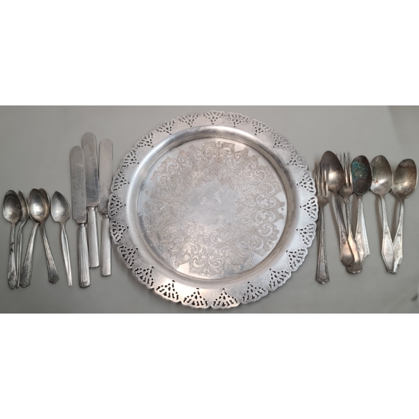 Home Decorators Inc Silverplated Scalloped Plate & Assorted Silverplated Flatware - 2.6 lbs