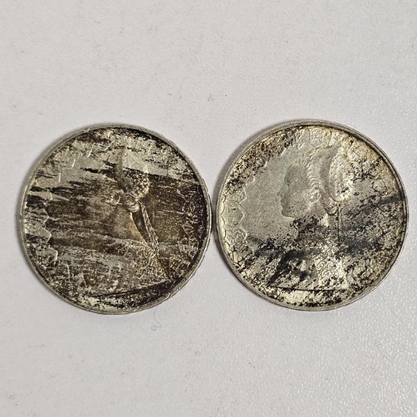 Lot Of 2 Vintage Italy 1958-1967 Caravelle 500 Lire Silver Coins (ASW 0.2953oz/each, 0.5906/total)