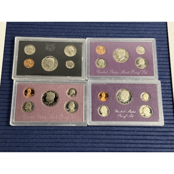 4 Proof Sets - FV $3.64 - 1972 - 1991 - 1988 - 1984 - Kennedy Half Dollars - Quarters - Dimes 