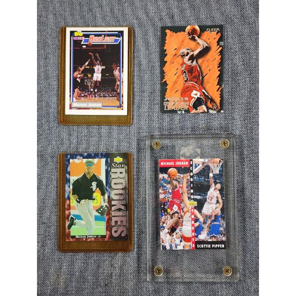 Four Assorted Michael Jordan Trading Cards Including Three Basketball & One Baseball Card 