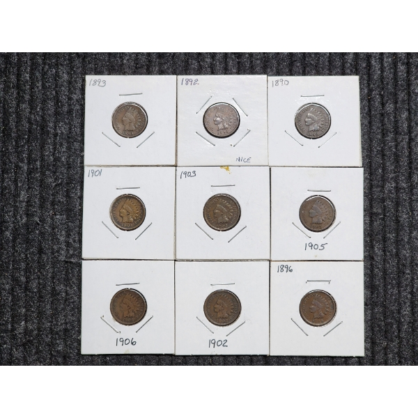Nine Assorted Indian Head Pennies Ranging in Dates Dating Back to 1890 ~ Various Conditions!