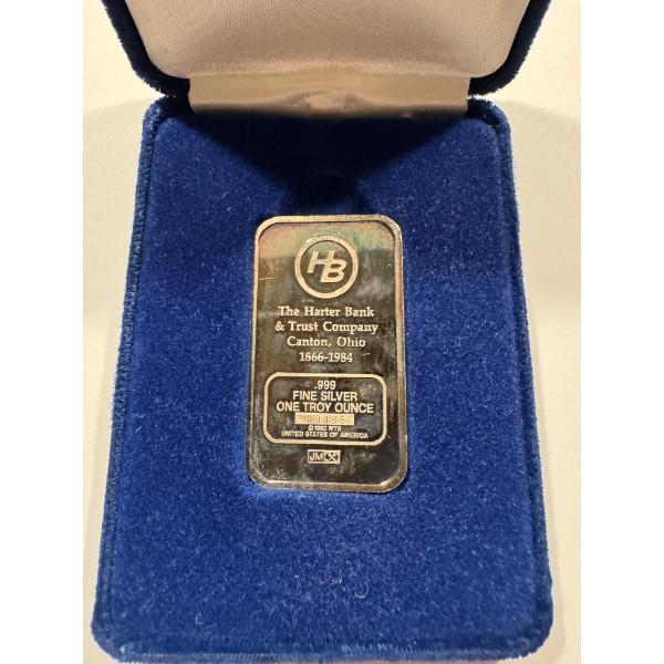 Super Rare Harter Bank .999 Fine Silver Troy Oz Bar - Low Serial Number - Mint Condition