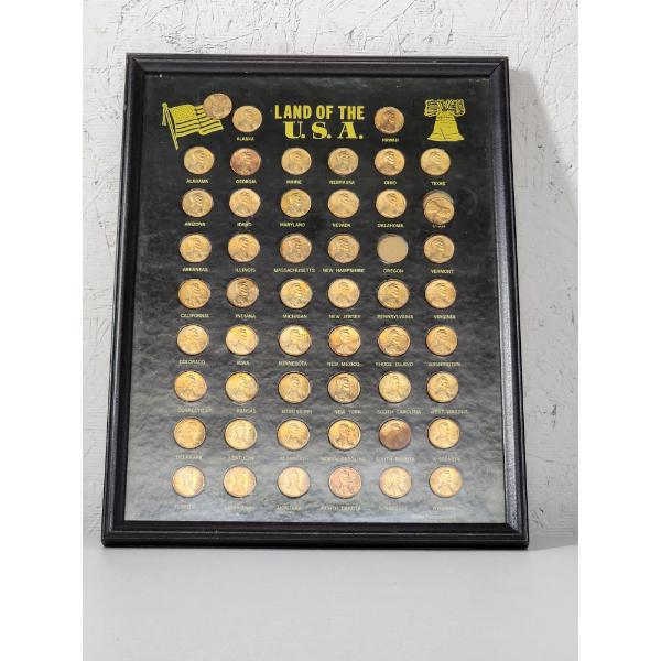 Land of the USA 50 State Framed Lincoln Penny Collection
