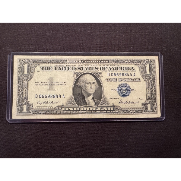 1957 United States Washington $1.00 Silver Certificate Bill In Protective Holder
