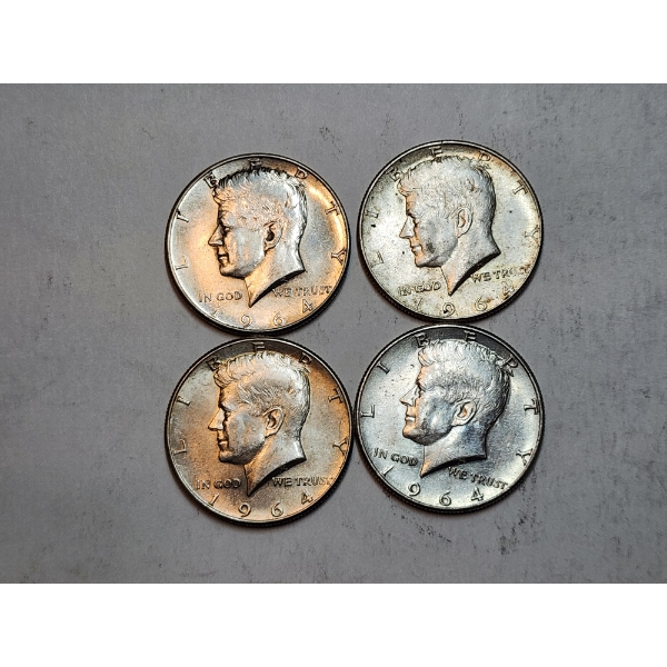 Lot of 4 1964 Kennedy 90% Silver Half Dollars