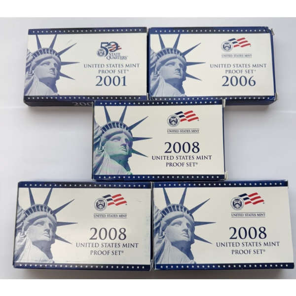 United States Mint Proof Set- Assorted Coins - 2001, 2006 , 2008, 2008, 2008