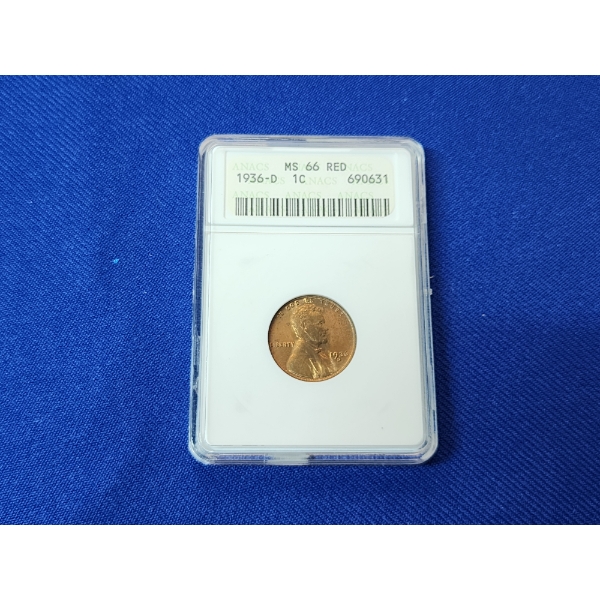 1936-D Lincoln Wheat Cent ANACS MS 66 RED
