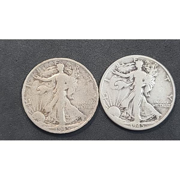 U.S 1945-S & 1945-D Walking Liberty 90% Silver Half Dollars - Face Value: $1.00