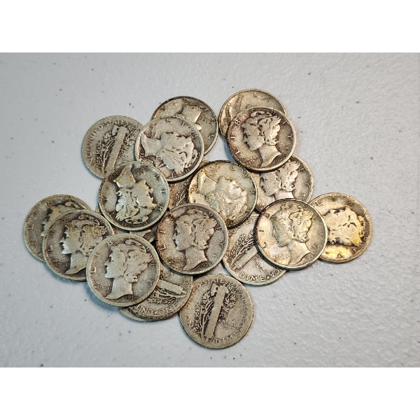 x20 Assorted Years 90% Silver Mercury Dimes FV: $2.00