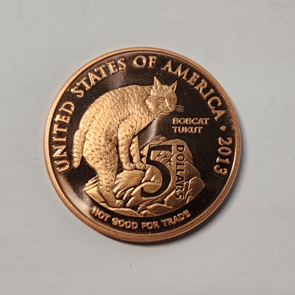 2013 $5 Bobcat Tukut Los Coyotes 1 oz Copper Round