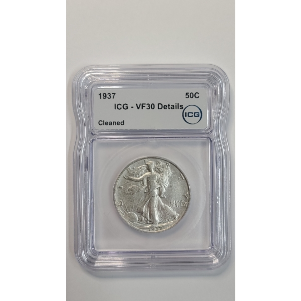 ICG 1937 VF30 Details 90% Silver Walking Liberty Half Dollar