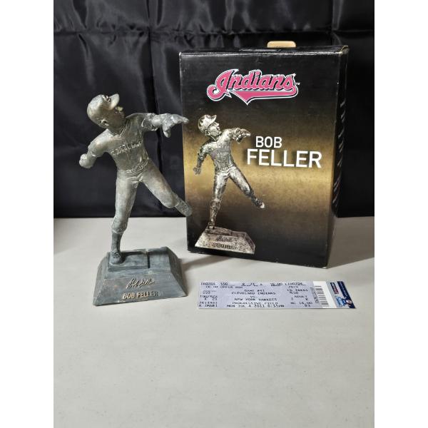 2011 Cleveland Indians Bob Feller Statue Figurine & Signed Game Ticket