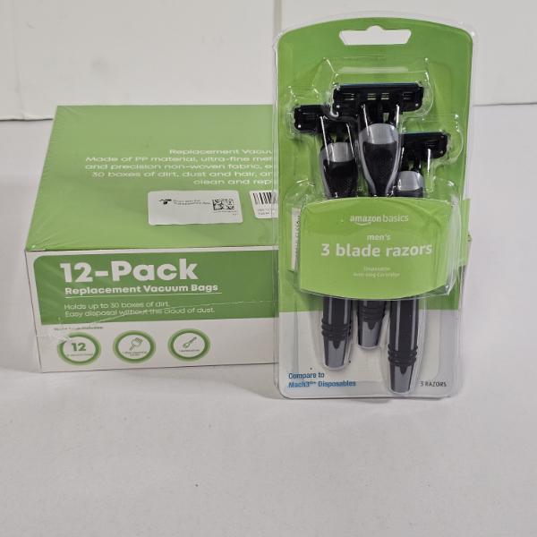 Men's 3-Blade Disposable Razors (3-Pack) and 12-Pack Replacement Vacuum Bags Bundle