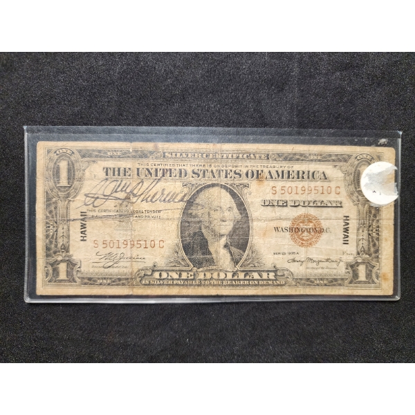 Unique US Note! - 1935A $1 Silver Certificate Hawaii Emergency Issue SC Block With A Signature