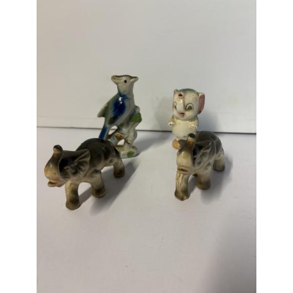 4 Small Animal Collectibles - 3 Elephants - 1 Bird