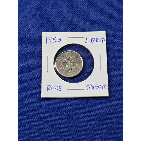 RARE Mexico 1953- Mo Libertad 25 Centavos Silver Coin - Excellent Condition