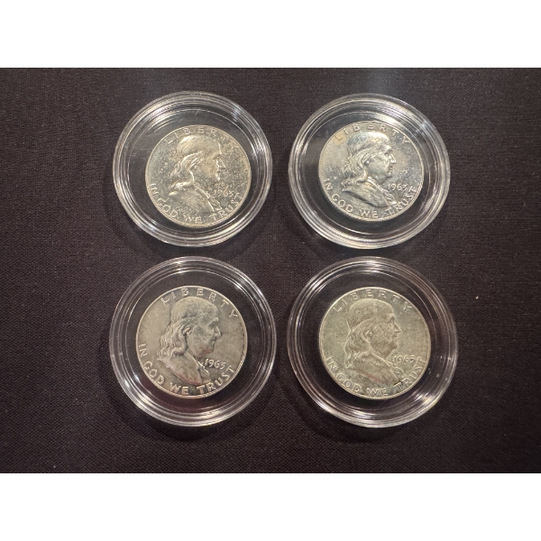 4 - United States Franklin Silver Half Dollars In Holders - $2.00 Face Value Silver