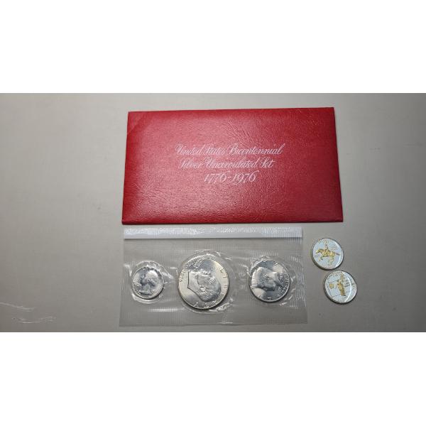 1776-1976 U.S Bicentennial Silver Coin Set & (2) Gold Silver Highlighted Statehood Quarters