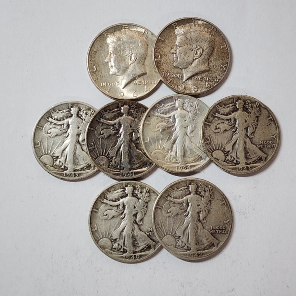 Eight Assorted 90% Silver U.S. Half Dollars - Face Value : $4.00
