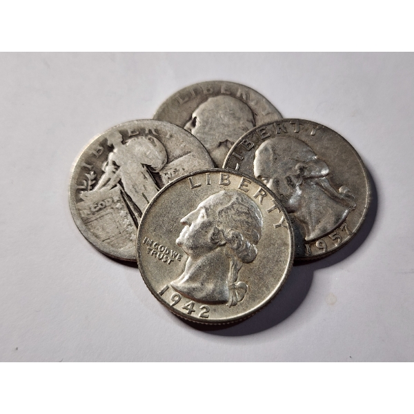 $1.00 Face Value in Assorted 90% Silver United States Washington Head & Standing Liberty Quarters 
