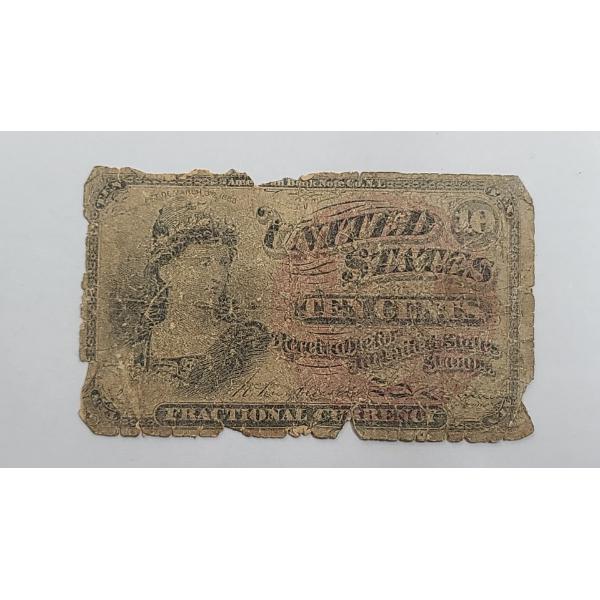1863 10-Cent U.S. Fractional Currency Note From The Fourth Issue In Protective Holder