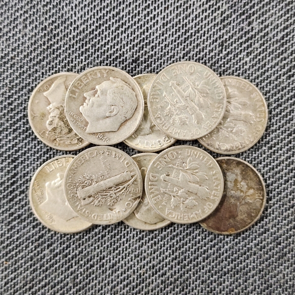 Ten Assorted 90% Silver United States Dimes~ $1.00 Face Value