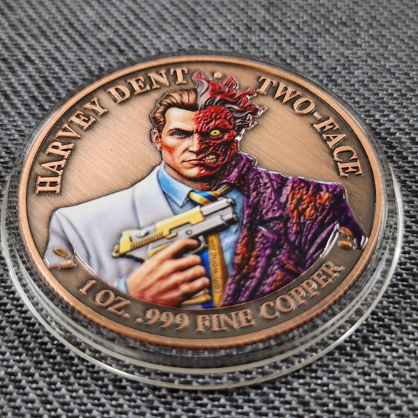 Colorized One Ounce .999 Fine Copper Harvey Dent Two-Face Peace Dollar Round in Capsule