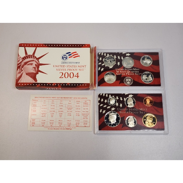 2004 United States Mint Silver Proof Set: 90% Silver Quarters, Half Dollar, & Dime