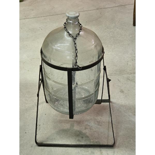 Louisville Home Pickup - Glass 5 Gallon Tilting Metal Bottle w Metal Rack - Stopper Included