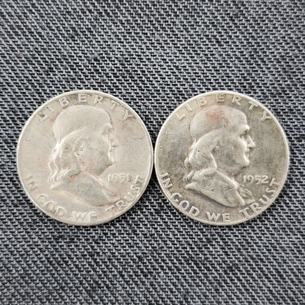 Two 90% Silver United States Franklin Half Dollars ~ Face Value $1.00
