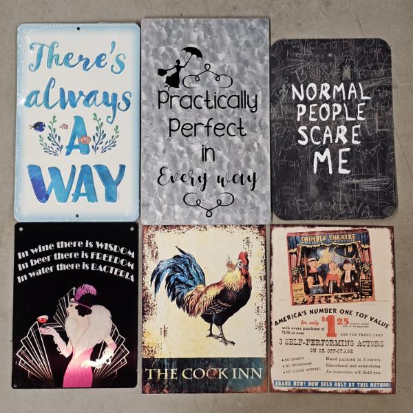 Vintage Metal Tin Signs Wall Decor - Set Of 6 (8"x12")