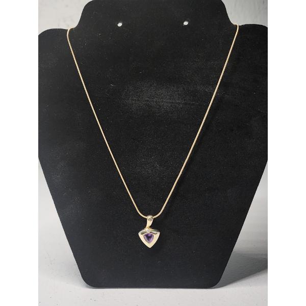 14K Yellow Gold 20" Snake Chain Necklace With Amethyst and Accent Diamond Pendant TW: 8.2g