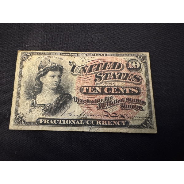 1863 United States 10 Cent Fractional Currency - Authentic & Great Condition