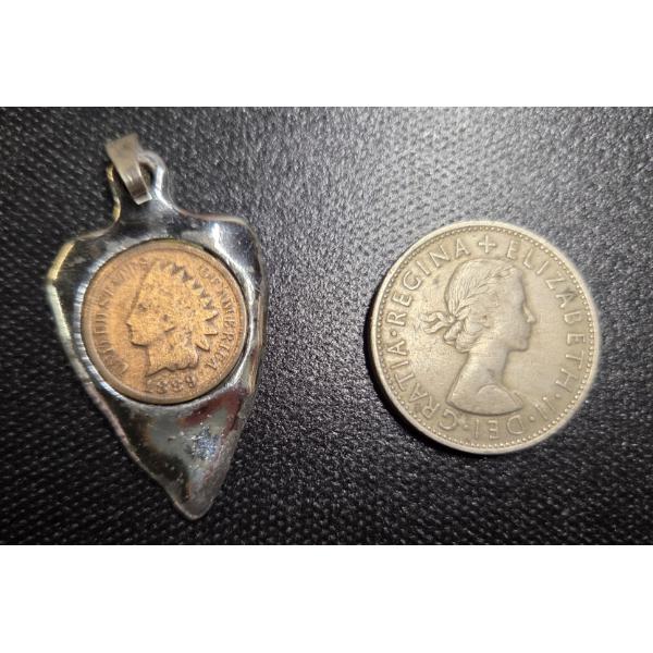 Vintage 1889 Indian Head Penny Pendant And 1959 Shilling Coin 